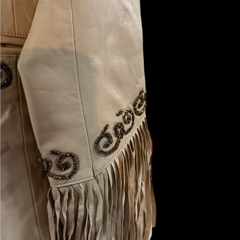 Shyanne Women's Fringe Embellished Leather Blazer - Picture 3 of 9